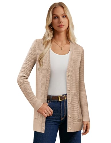 GRACE KARIN Damen Strickjacke Casual Cardigan Langarm Button Down V-Ausschnitt Cardigan Khaki XXL von GRACE KARIN