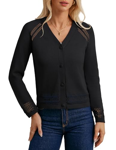 GRACE KARIN Damen Strickjacke Herbst Langarm Casual Cardigan Elegant Open Front Kurzjacke L Schwarz -1 von GRACE KARIN