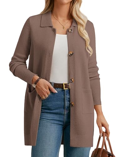GRACE KARIN Damen Strickjacke Lang Lässig Langarm Knopfleiste Gerippter Saum Cardigan Übergangsjacke CL172-07/Coffee XXL von GRACE KARIN