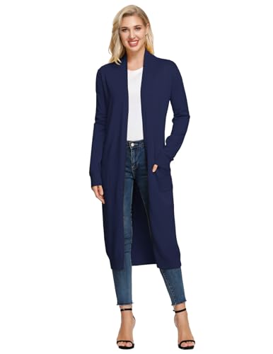 GRACE KARIN Damen Strickjacke Lang Long Cardigan Strickmantel Elegant Pullover Blazer Marineblau XXL von GRACE KARIN