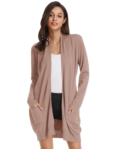 GRACE KARIN Damen Strickjacke Langarm Lang Sweater High Stretchy Casual Cardigan Knitwear mit Taschen S Khaki von GRACE KARIN