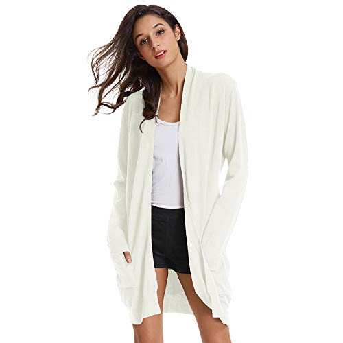 GRACE KARIN Damen Strickjacke Langarm Offene Strickmantel Lang Casual High Stretchy Cardigan mit Taschen 3XL Elfenbein von GRACE KARIN