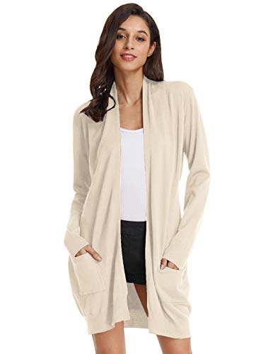GRACE KARIN Damen Strickjacke Langarm Offene Strickmantel Lang Casual High Stretchy Cardigan mit Taschen Beige S von GRACE KARIN