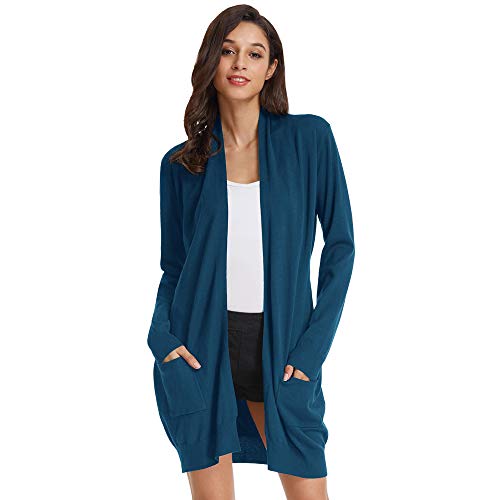 GRACE KARIN Damen Strickjacke Langarm Offene Strickmantel Lang Casual High Stretchy Cardigan mit Taschen S Cerulean von GRACE KARIN