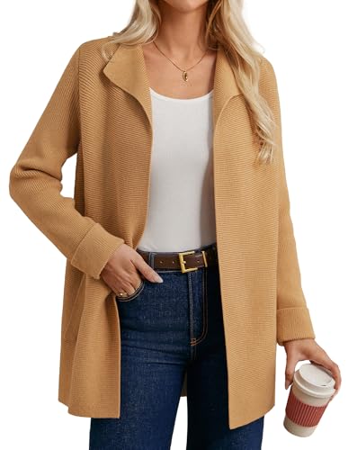 GRACE KARIN Damen Strickjacke Langarm Reverskragen Cardigan Casual Strickmantel Herbst Braun L von GRACE KARIN