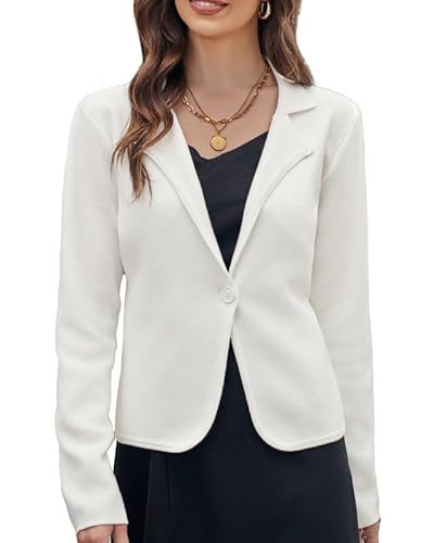 GRACE KARIN Damen Blazer Kurzer Strickjacke Langarm V-Ausschnitt Herbst Winter Cardigan Button Down Pullover Strickwaren Weiß L von GRACE KARIN