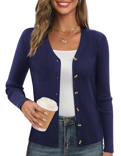 GRACE KARIN Damen Strickjacke Langarm V-Ausschnitt mit Knopfleiste Gerippt Elegant Büro Freizeit Herbst und Winter von GRACE KARIN