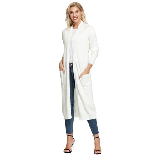 GRACE KARIN Damen Strickjacke Open Front Langarm Knitwear Casual Maxi Lang Cardigan Sweater Pullover Ivory 2XL CLE02380-6 von GRACE KARIN