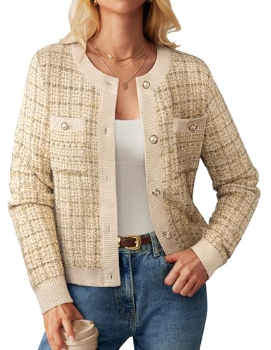 GRACE KARIN Damen Strickjacken 2024 Frauen Elegante Knöpfe Strickpullover Warm Flauschig Herbst Winter Arbeit Büro Oberbekleidung Aprikose L von GRACE KARIN