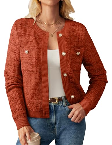 GRACE KARIN Damen Strickjacken Gestrickt Outerwear für Herbst Winter Langarm Knöpfe Lässig Täglich Warm StrickjackeDunkelorange XL von GRACE KARIN