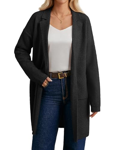 Damen Herbst Strickjacke Langarm Revers Kragen Lange übergangsjacke für Hochzeit Party CL249-01/Schwarz S von GRACE KARIN