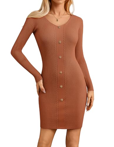 GRACE KARIN Damen Strickkleid V-Ausschnitt Langarm Geripptes Bodycon Kleid mit Knöpfen Herbstkleid Partykleid Braun L GRACE KARIN Damen Strickkleid V-Ausschnitt Langarm Geripptes Bodycon Kleid mit Knöpfen Herbstkleid Partykleid Braun L von GRACE KARIN