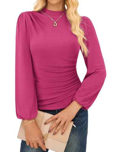 GRACE KARIN Damen T-Shirt Slim Fit Halber Rollkragen Y2K Tops Eng Party Club Tops Rosenrot XXL von GRACE KARIN