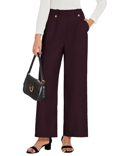 GRACE KARIN Damen Taille Dehnbar Weites Bein Lang Lounge Palazzo Hose mit Taschen Dunkelrot M von GRACE KARIN