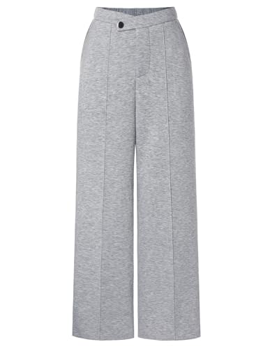 GRACE KARIN Damen Taille Dehnbar Weites Bein Stoffhose Business Lang Hose mit Taschen Hellgrau M von GRACE KARIN