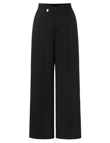 GRACE KARIN Damen Taille Dehnbar Weites Bein Stoffhose Business Lang Hose mit Taschen Schwarz L von GRACE KARIN