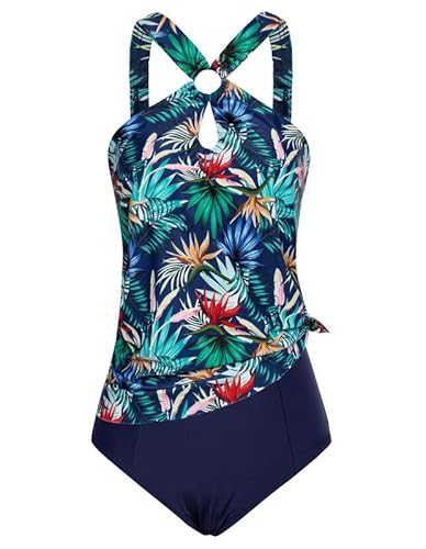 GRACE KARIN Damen Tankini Badeanzug Sexy Neckholder Zweiteiliger Bademoden Drucken Swimsuit Badebekleidung von GRACE KARIN