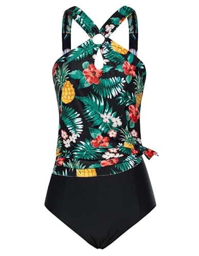 GRACE KARIN Damen Tankini Badeanzug Sexy Neckholder Zweiteiliger Bademoden Drucken Swimsuit Badebekleidung von GRACE KARIN