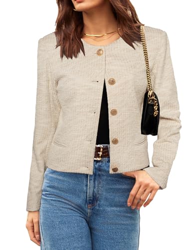 GRACE KARIN Damen Trenchcoat Zweireiher Wintermantel Blazer Business Strickjacke Langarm Aprikose XXL von GRACE KARIN