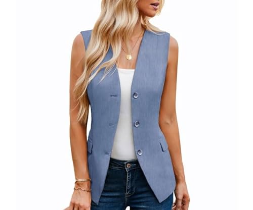 GRACE KARIN Damen Trendy Weste Anzugweste V-Ausschnitt Einreihig Elegant Weste Business Outfits Top Blaugrau XL GRACE KARIN Damen Trendy Weste Anzugweste V-Ausschnitt Einreihig Elegant Weste Business Outfits Top Blaugrau XL von GRACE KARIN