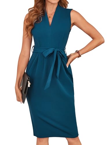 GRACE KARIN Damen Übergroßes Lockeres Cocktailkleid V-Ausschnitt Plus Size Kleid Elegantes Etuikleid Pfauenblau XXL von GRACE KARIN