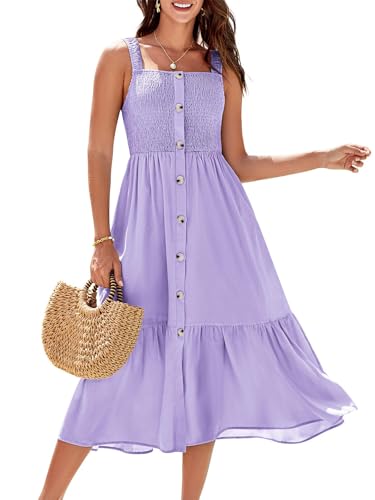 GRACE KARIN Damen Umstandskleider Flowy Quadratischer Ausschnitt Ärmelloses Button Down Smocked Holiday A Line Langes mit Taschen Lila XXL von GRACE KARIN