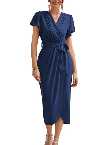 GRACE KARIN Damen V-Ausschnitt Wickelkleid Slim Fit Bodycon mit Gürtel Bauchweg Abendkleid Elegant Valentinstag Cocktailkleid Dunkelblau L GRACE KARIN Damen V-Ausschnitt Wickelkleid Slim Fit Bodycon mit Gürtel Bauchweg Abendkleid Elegant Valentinstag Cocktailkleid Dunkelblau L von GRACE KARIN
