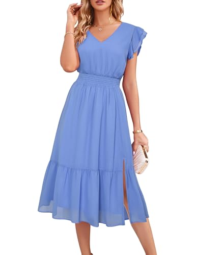 GRACE KARIN Damen V-Neck Kurzarm Abendkleid Elegant A-Linie Sommerkleid für Party, Farbe: Graublau, Größe: XL von GRACE KARIN