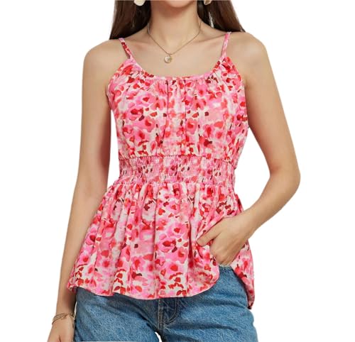 GRACE KARIN Damen Verstellbarer Riemen Tops Sommer Ärmelloses Tops Rosa-Sfumato Blüten XL von GRACE KARIN