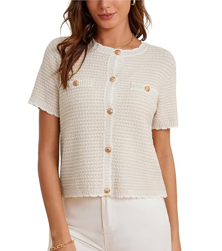 GRACE KARIN Damen Vintage Strickjacke Basic Rundhals Cardigan Open Front Bolero mit Knöpfen Festliche Party Oberteile Aprikose XL von GRACE KARIN