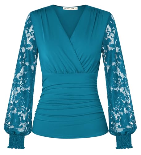 GRACE KARIN Damen Weiche Elastiche Tops 2025 Herbst Winter Party Bluse Slim Fit Korsett Cocktailparty Club Blaugrün XL von GRACE KARIN