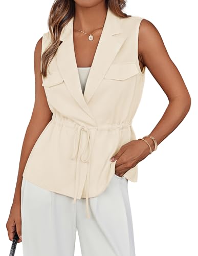 GRACE KARIN Damen Sommer Strickjacke Casual Ärmellos Reverskragen Anzug Weste S Aprikose von GRACE KARIN