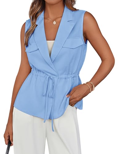 GRACE KARIN Damen Sommer Strickjacke Casual Ärmellos Reverskragen Anzug Weste S Himmelblau von GRACE KARIN