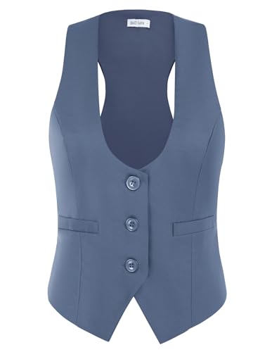 Damen Westen Vintage V-Ausschnitt Knopf Elegant ärmellose Weste mit Taschen Graublau XXL Damen Westen Vintage V-Ausschnitt Knopf Elegant ärmellose Weste mit Taschen Graublau XXL von GRACE KARIN