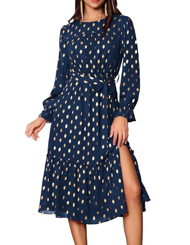 GRACE KARIN Damen Winter Festliche Kleider für Weihnachten Elegant Abendkleid mit Shclitz Navy Blau S von GRACE KARIN