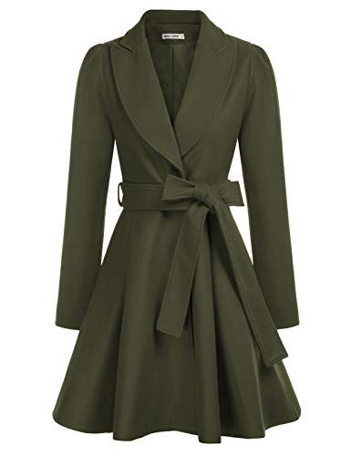 GRACE KARIN Damen Wintercoat Armeegrün einfarbig Mantel Langarm Revers Wintermantel Warm Jacke Mantel casual style Outwear S CLX005A20-04 von GRACE KARIN