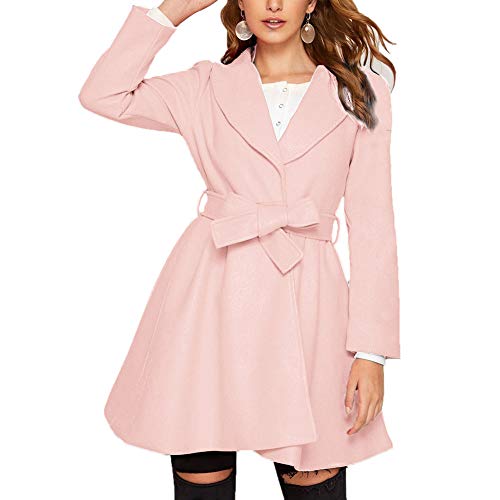 GRACE KARIN Damen Wintercoat Rosa Revers Wintermantel Mantel Langarm mit Gürtel Warm Jacke einfarbig Mantel casual style Outwear 2XL CLX005A20-05 von GRACE KARIN