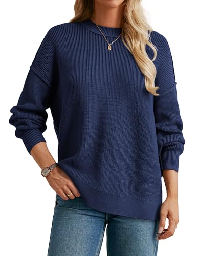 GRACE KARIN Damen Winterpullover Casual Komfortabel Einfarbig Gestrickt Obertiele S Dunkelblau von GRACE KARIN