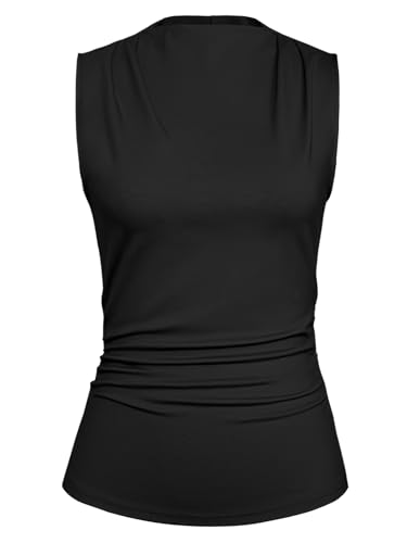 GRACE KARIN Damen elegant halbhoher Weste Causal Vintage Ärmelloses Bluse Schwarz XXL von GRACE KARIN