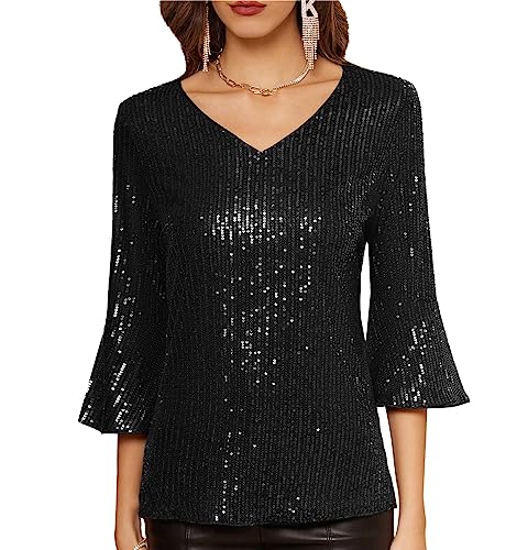 GRACE KARIN Damen Clubbing Party Weste Tops Loose Fit Glatte Puffärmel Bluse Shirts für Night Out Schwarz M von GRACE KARIN