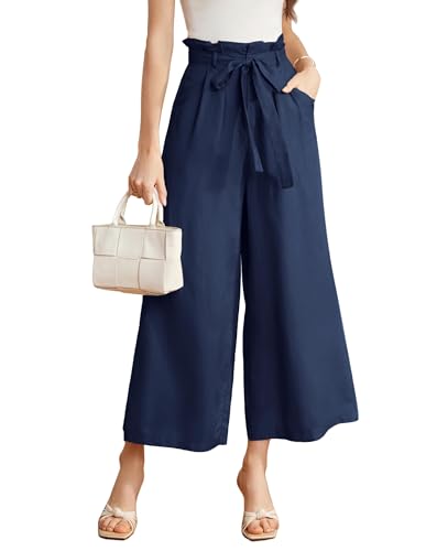 GRACE KARIN Damen-Leinenhose, weites Bein, hohe Taille, Lounge-Palazzo-Hose, Sommer, Strand, lässig, lockere Hose mit Tasche, Dunkelblau, XX-Large von GRACE KARIN