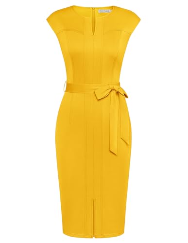 GRACE KARIN Damenkleid Cap Sleeve Wickelkleid mit Schlitz Cocktailkleid Gelb XXL von GRACE KARIN