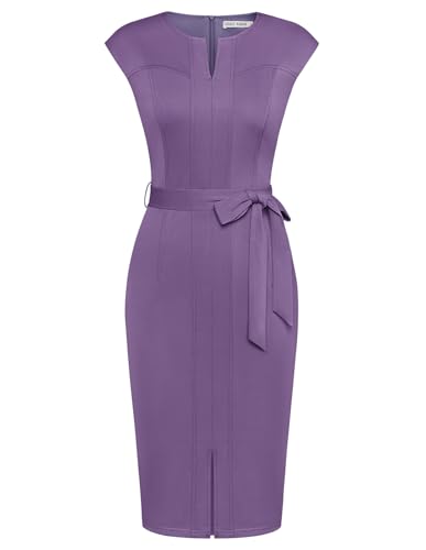 GRACE KARIN Damenkleid Cap Sleeve Wickelkleid mit Schlitz Cocktailkleid Hell Violett XXL von GRACE KARIN