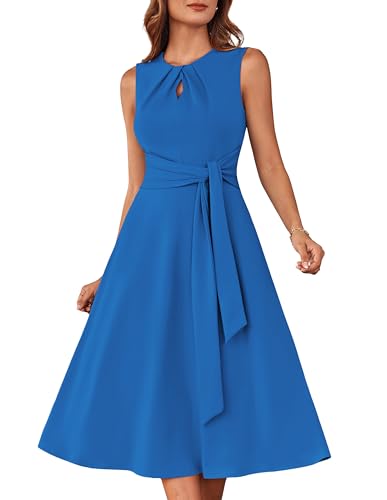 GRACE KARIN Damenkleid Elegant Rundhals Festkleid Cocktailparty Formal Businesskleid mit Gürtel Himmelblau L von GRACE KARIN