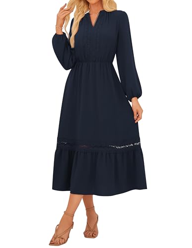 GRACE KARIN Damenkleid Henry V-Ausschnitt Spitzensaum Outfit Kleid für Hochzeitsgäste Marineblau XXL von GRACE KARIN