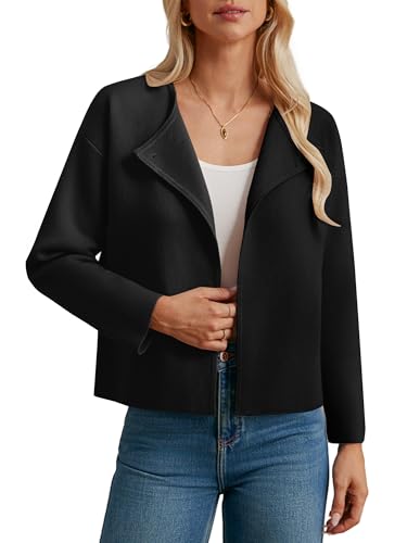 GRACE KARIN Damn Langarm Strickjacke Reverskragen Buttons Offen Front Cardigan Herbst Business Büro Outfit CL26-01/Schwarz L von GRACE KARIN