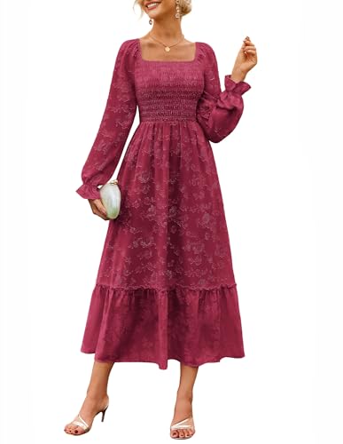 GRACE KARIN Einfarbig Kleid Spitze Kleider Lang Herbst Kleid Langarm Cocktailkleid CL213-1 L von GRACE KARIN