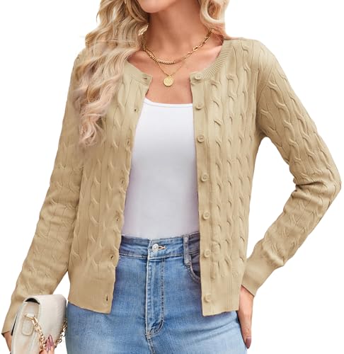 GRACE KARIN Elegant Damen Kurze Cardigan Leichte Casual Bolerojacke Strick Langarm Jacke Knopfleiste Cardigan S Aprikose von GRACE KARIN