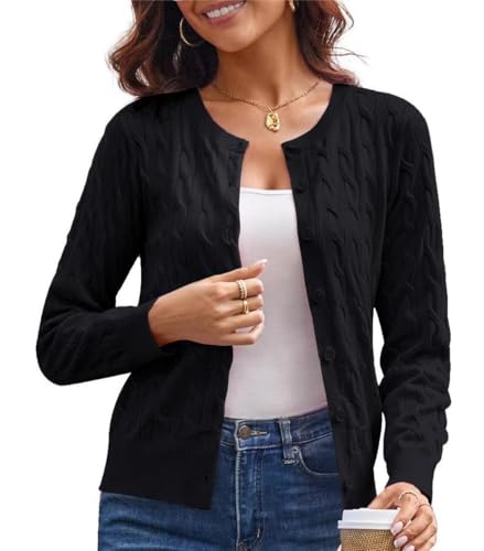 GRACE KARIN Elegant Damen Kurze Cardigan Leichte Casual Bolerojacke Strick Langarm Jacke Knopfleiste Cardigan S Schwarz von GRACE KARIN
