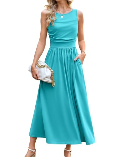 GRACE KARIN Elegante Damen A-Linie Rundhals Tank Top Casual Sommerkleider Leicht und Luftig Midi Strandkleid Hellblau M von GRACE KARIN